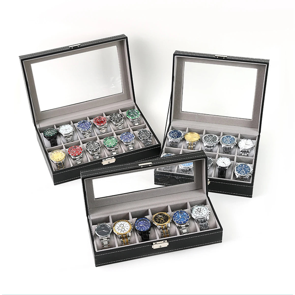 Watch Boxes 2/3/4/5/6/8/10/12 Girds Cases Storage Boxes Watch Organizer Case PU Leather Watch Display Jewelry Box For Best Gifts