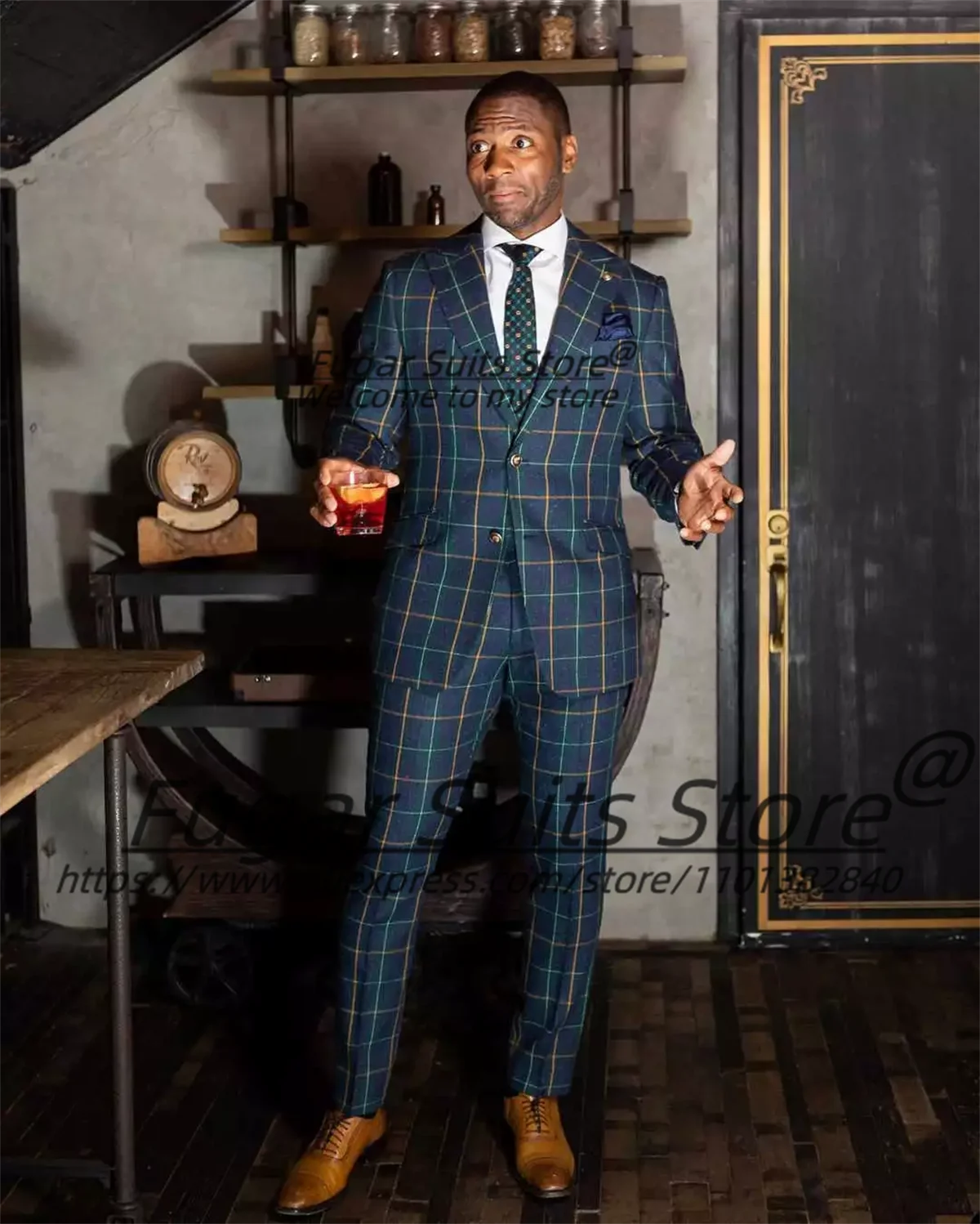 2 Pieces Sets Slim Fit Customized British style Colorful lines Plaid Suits