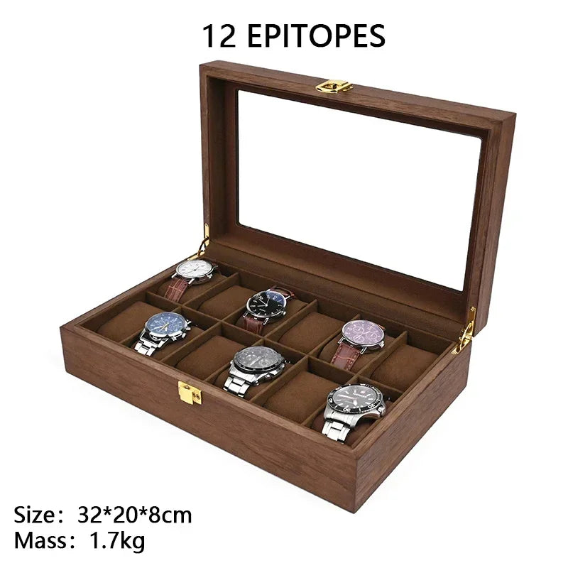 European Vintage Watch Box Organizer Inner Velvet Wood Watch Case Gold Tone Locking Mechanism Custom Logo Secure Display Storage