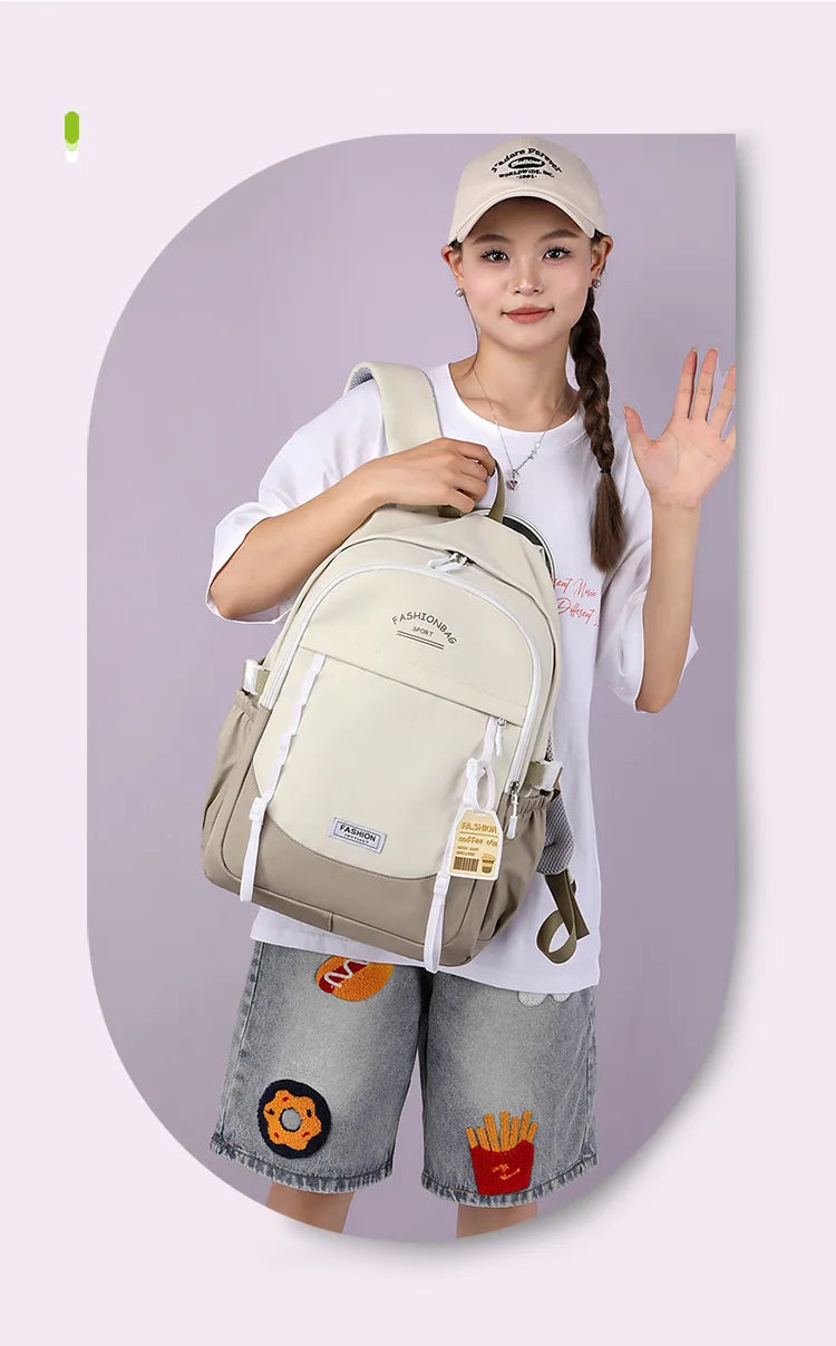 Backpack for Middle School Girls, Ins Style, College, High School, Versatile Color-Block Double