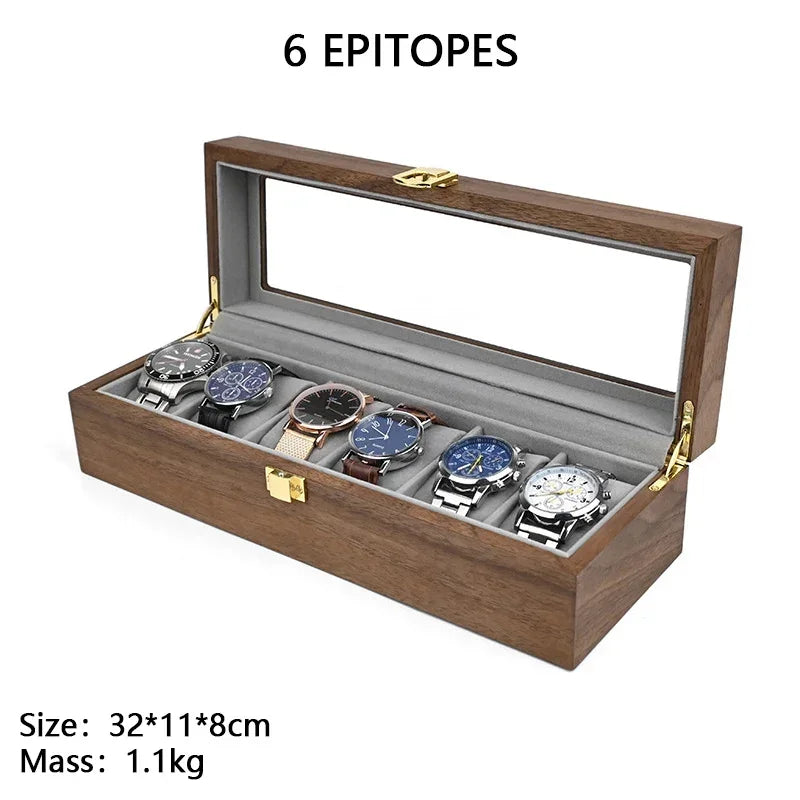 European Vintage Watch Box Organizer Inner Velvet Wood Watch Case Gold Tone Locking Mechanism Custom Logo Secure Display Storage