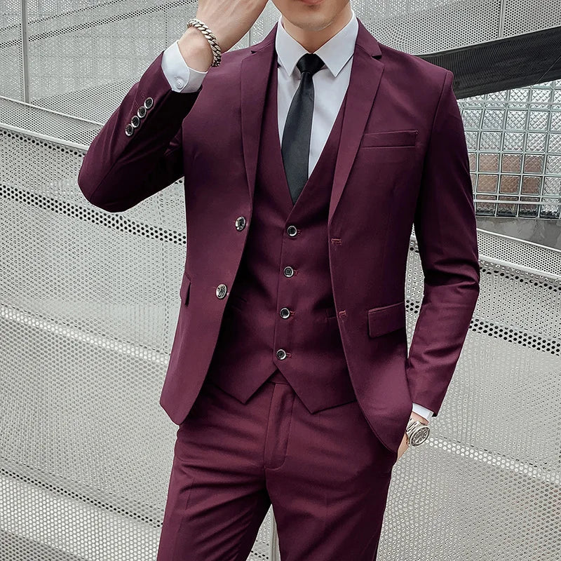 Suit Upgrade the new fabric Men's Business Gentleman Fashion Slim Work Solid Color Plus Size Fair Dress Wedding Best Man Suit