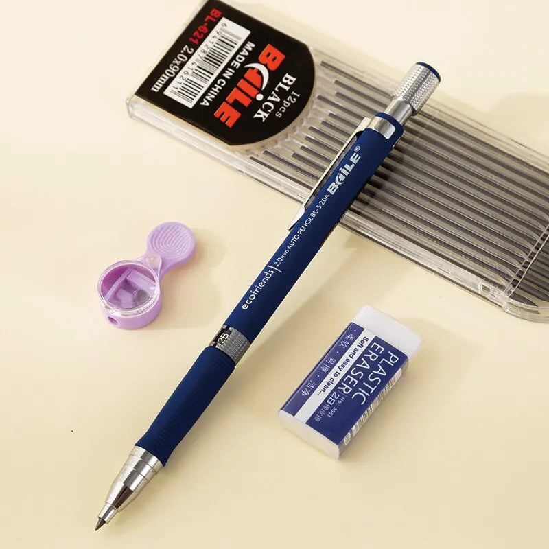 2.0mm Mechanical Pencil Set 2B Automatic Pencils With Black Lead Refills For Writing
