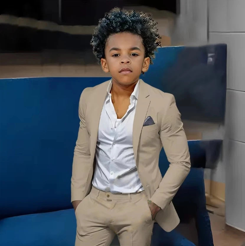 Boys Suits Suit (Jacket + Trousers) – Stylish Slim Fit Gold Single-Breasted Perfect for Weddings & Cocktail Parties
