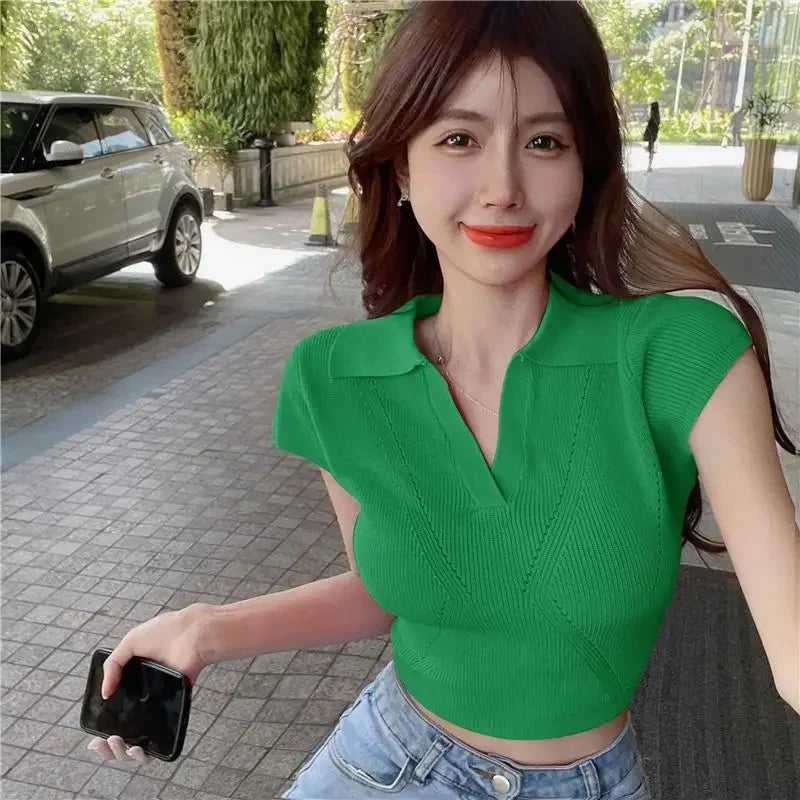 Polo Shirts Plain Sexy Pink Slim Tee Coquette shirts