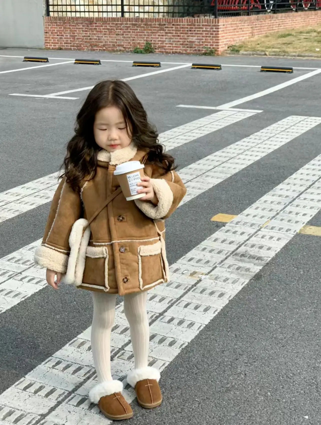 Girls Coat New Korean Fashionable Suede Hooded Coat Warm and Fashionable