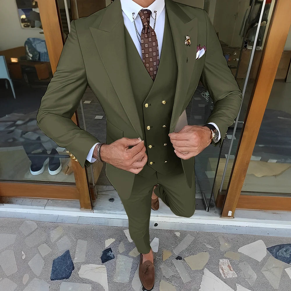 Elegant  3-piece Set (Tuxedo Pants Vest) Formal Peaked Collar Custom Suit