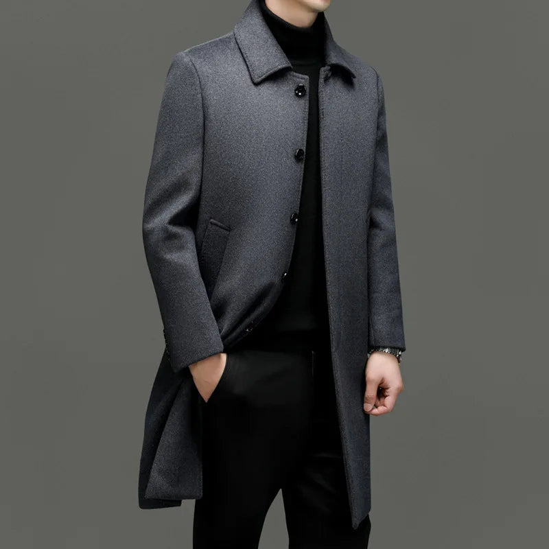 Wool Coat Solid Turn Down Collar