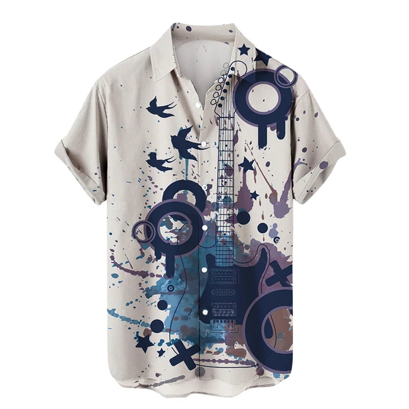 Music Guitar Print Short Sleeve V-Neck
