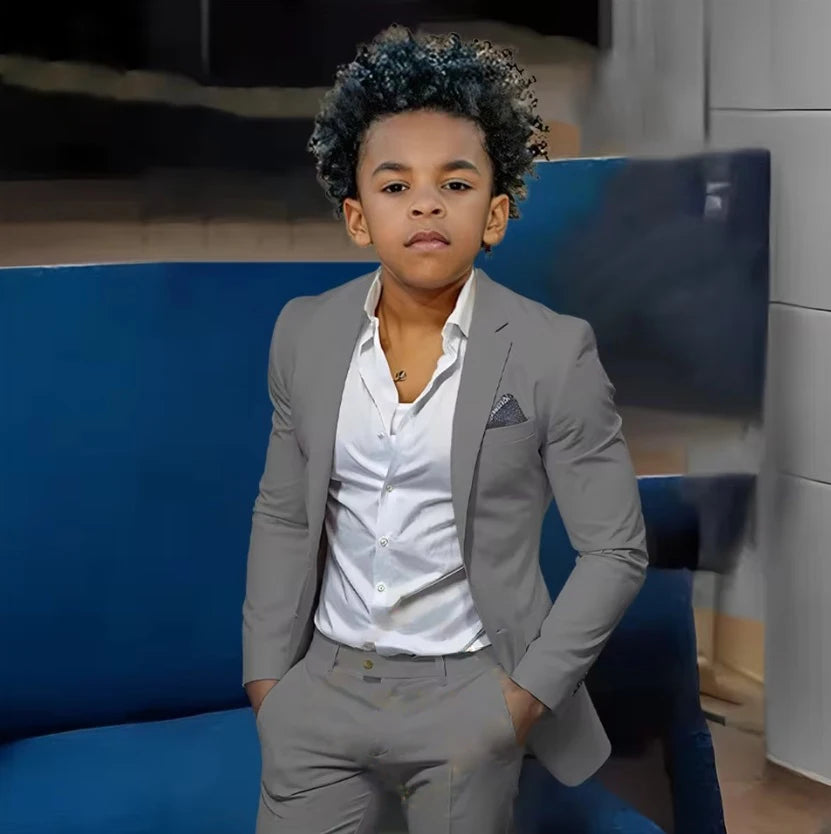 Boys Suits Suit (Jacket + Trousers) – Stylish Slim Fit Gold Single-Breasted Perfect for Weddings & Cocktail Parties