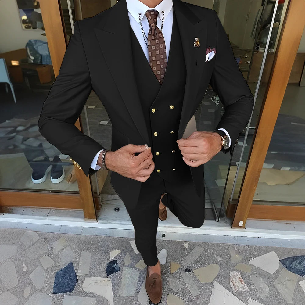 Elegant  3-piece Set (Tuxedo Pants Vest) Formal Peaked Collar Custom Suit
