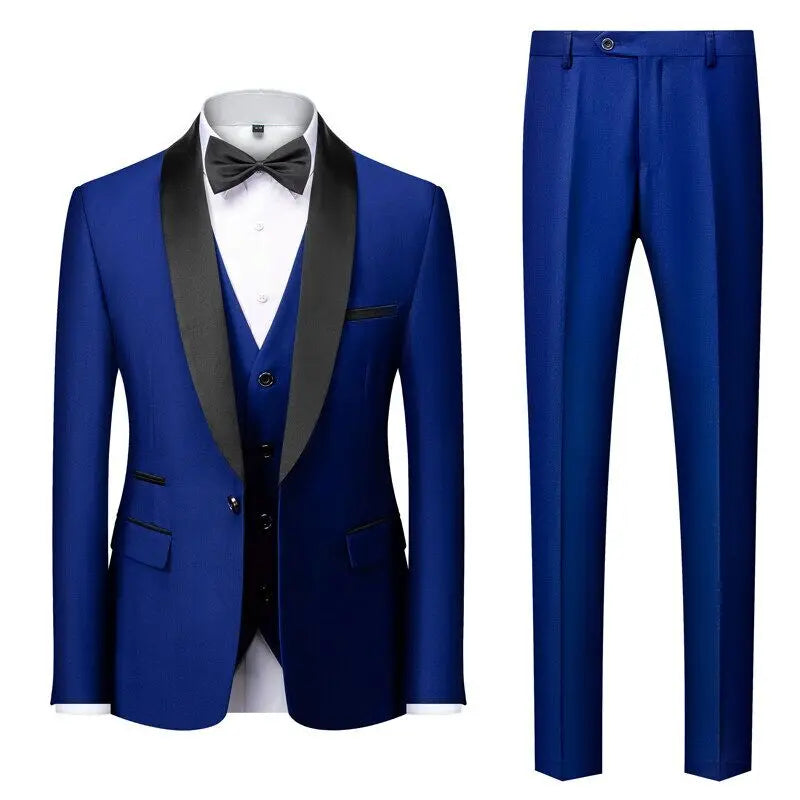Suit (Blazer+ Vest + Pants) Gentleman Fashion Slim Work Solid Color