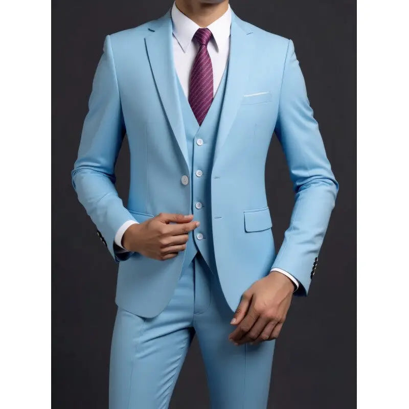 3 Piece Suit (Blazer+ Vest + Trousers) Men's Fashionable Gentleman Business British Style Solid-color Banquet Host Casual Wedding Suit