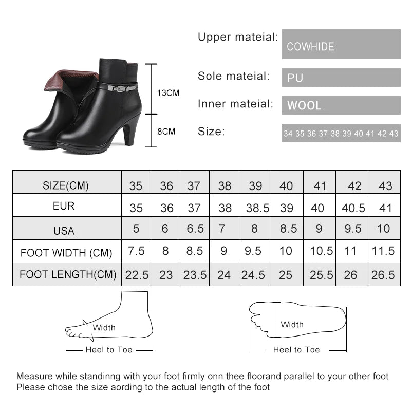 AIYUQI Ankle Boots Genuine Leather Boots Wool Booties High-heeled Snow Boots