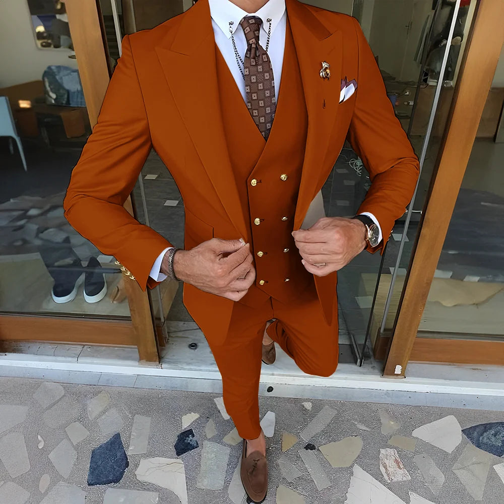 Elegant  3-piece Set (Tuxedo Pants Vest) Formal Peaked Collar Custom Suit