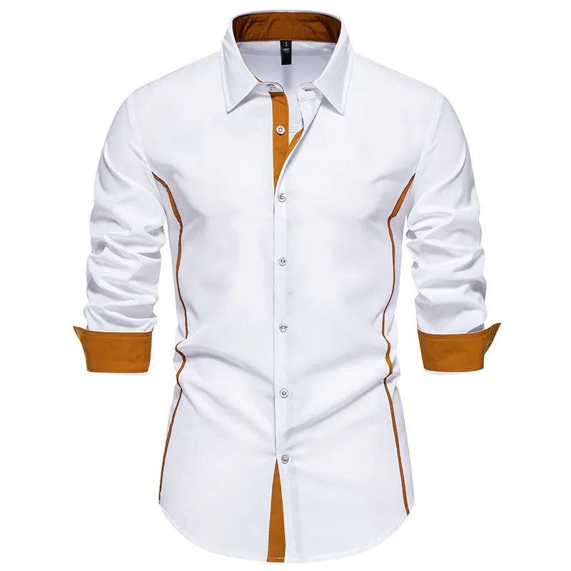 Long Sleeve Henry Collar Mens Dress Shirts