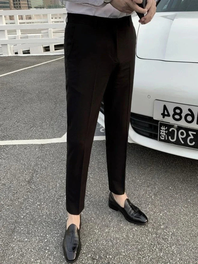 Slim Fit Tressed Suit Trousers White