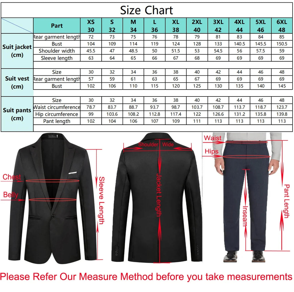 Suit (Blazer+ Vest + Pants) Men's Business Gentleman Fashion Slim Work Solid Color Plus Size Fair Dress Wedding Best Man Suit