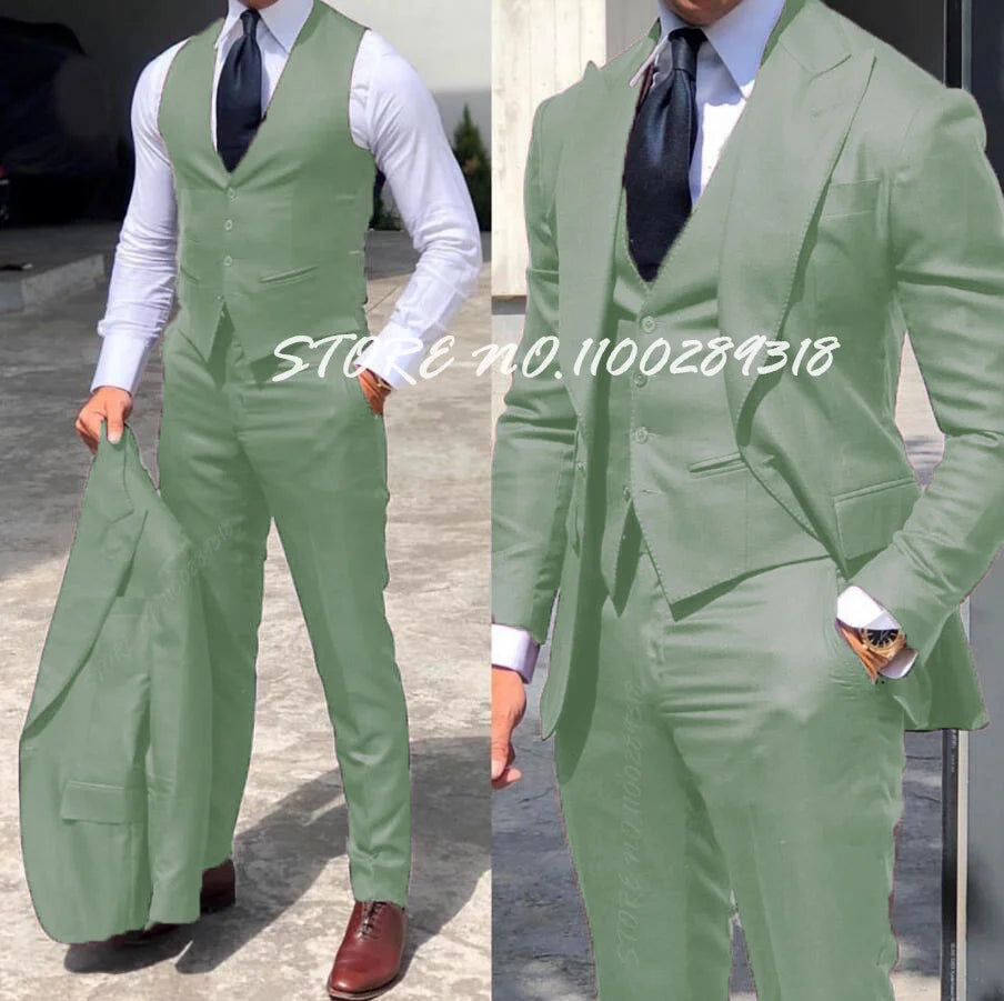Classy 3 Pieces Tuxedos Slim Fit Costume Homme(Jacket+Vest+Pants)