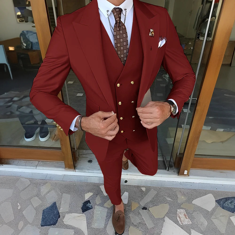 Elegant  3-piece Set (Tuxedo Pants Vest) Formal Peaked Collar Custom Suit