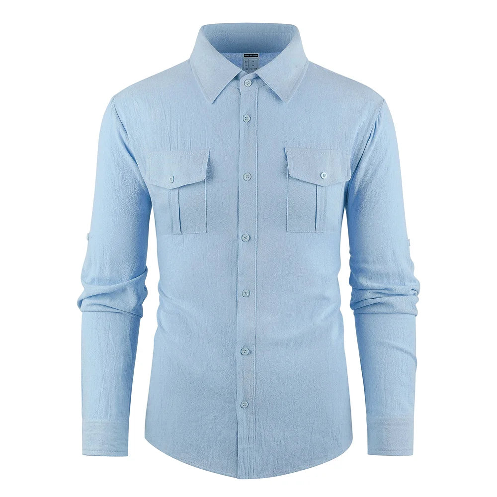 Men's Cargo Single Breasted Breathable Long Sleeve Shirt