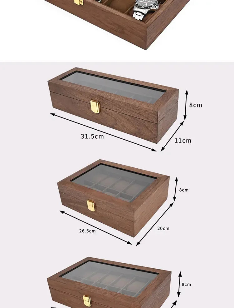 European Vintage Watch Box Organizer Inner Velvet Wood Watch Case Gold Tone Locking Mechanism Custom Logo Secure Display Storage