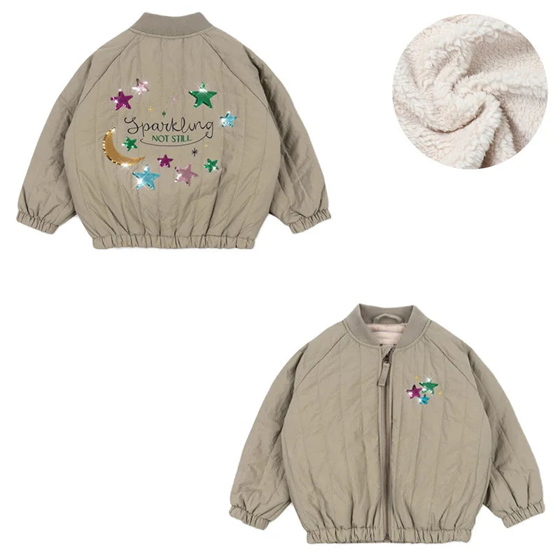 Children's coats embroidered sequined thickened wool jacket