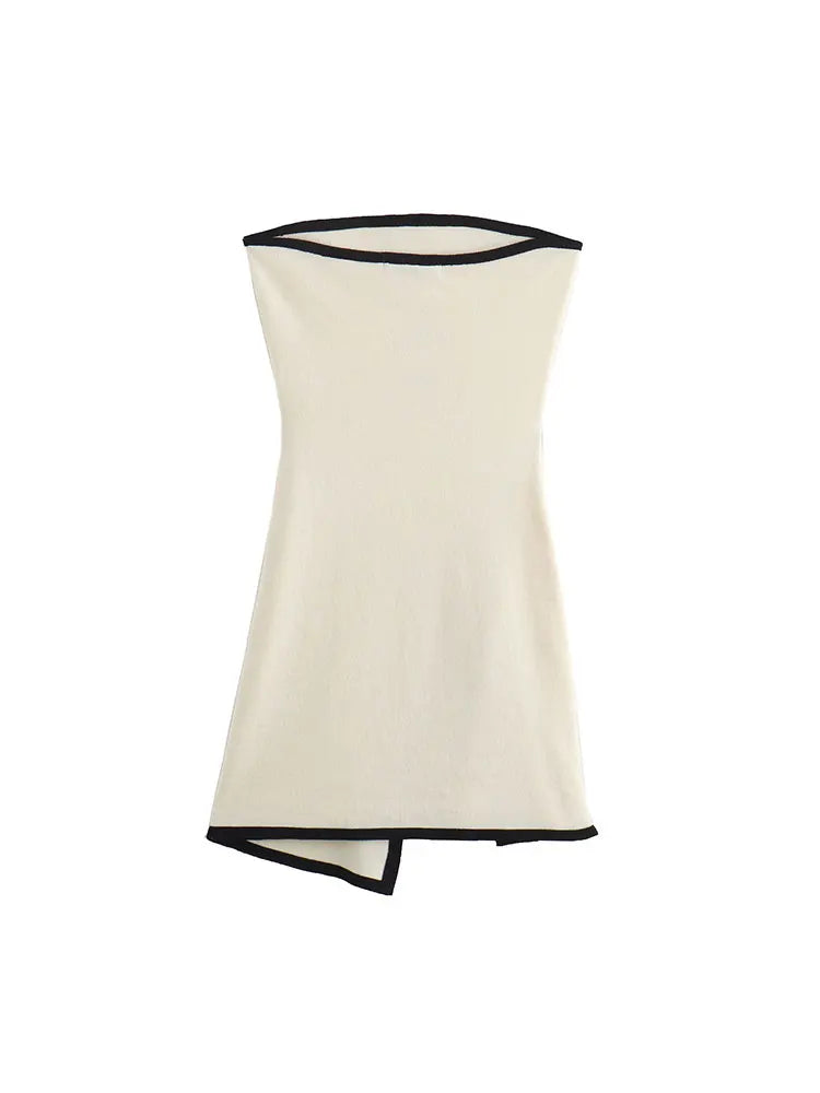 Women Contrasting  Knitted Mini Dresses Backless Lace Up Bodycon Vestidos