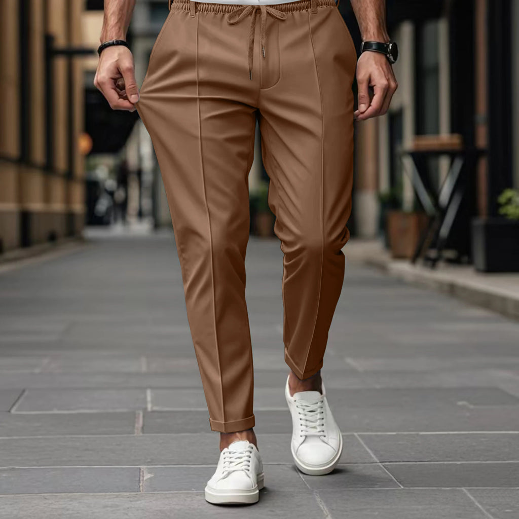 Solid-Color Straight-Leg Trousers