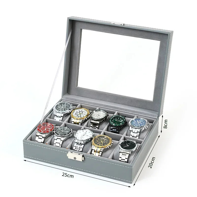 Watch Boxes 2/3/4/5/6/8/10/12 Girds Cases Storage Boxes Watch Organizer Case PU Leather Watch Display Jewelry Box For Best Gifts