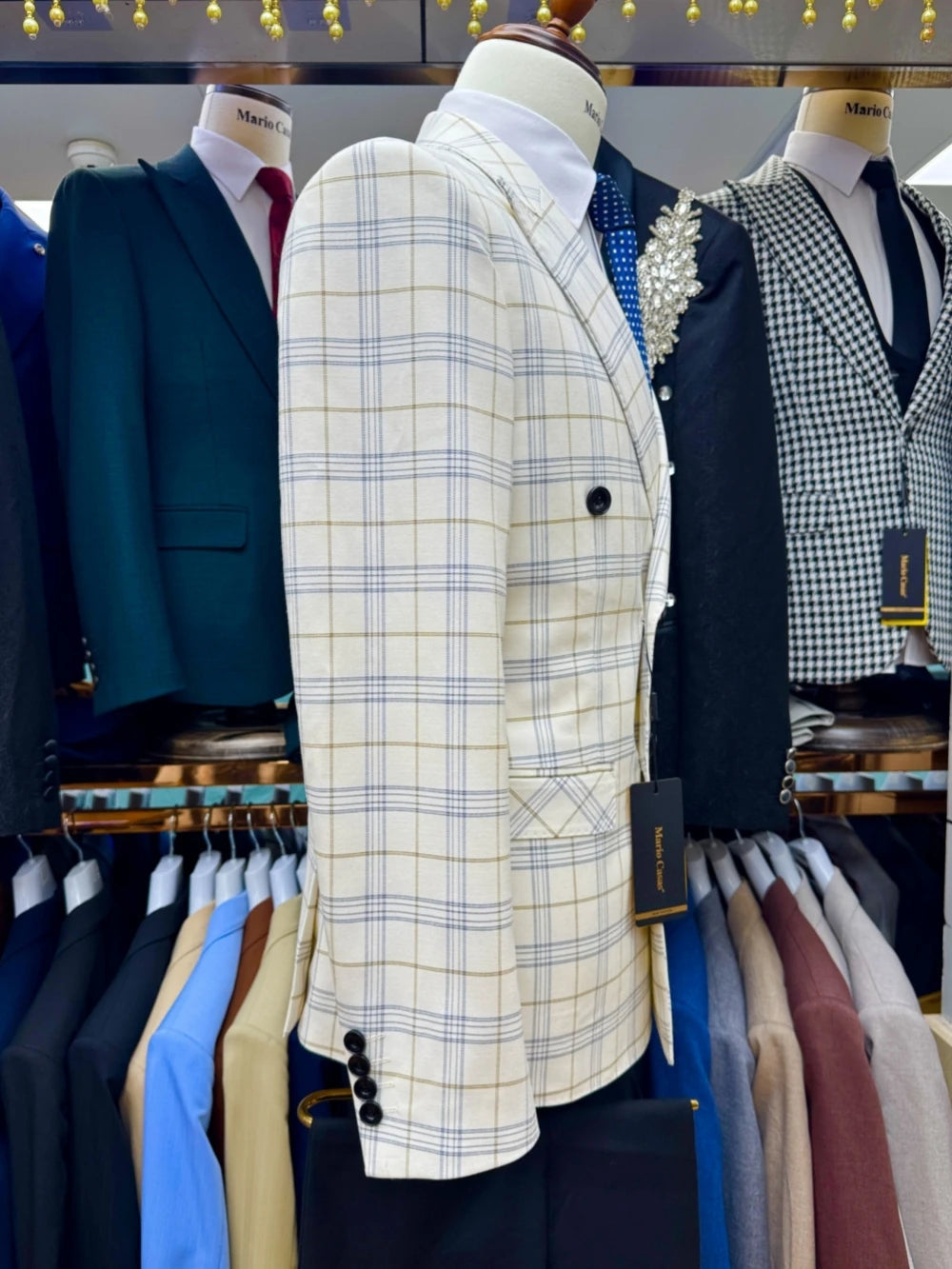 2 Pieces Classic Slim Fit Suits Double Breasted Plaid Suit Set