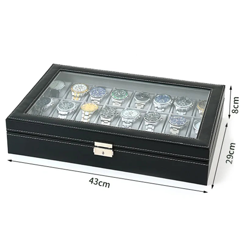 New 24 Slots Watch Storage Box PU Leather Wooden Watch Box Organizer 24 Grids Watch Display Case Jewelry Box for Watches Gifts