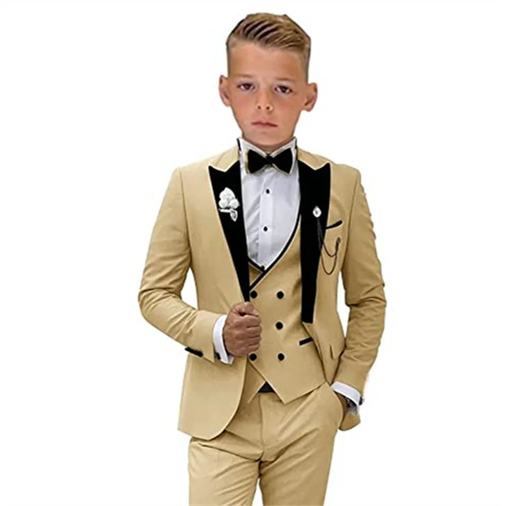 Wedding Suit For Boy Suit School Graduation Piano Ceremony Costume Set Champagne Satin Stage Performance Formal Suit Flower Kids