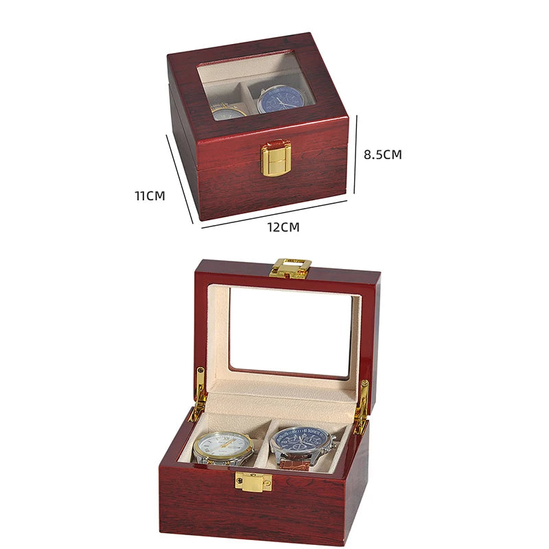 Wooden Luxury Watch Box 2/3/5/6/10/12 Slots Red Boxes Stoving Varnish Home Jewelry  Storage  Organizer  Transparent Glass Show