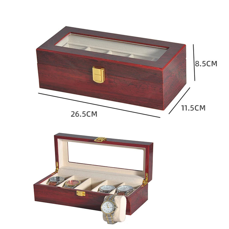 Wooden Luxury Watch Box 2/3/5/6/10/12 Slots Red Boxes Stoving Varnish Home Jewelry  Storage  Organizer  Transparent Glass Show