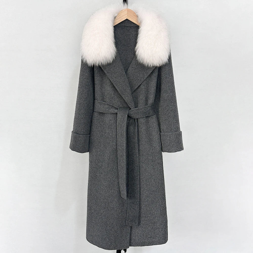 Fox Fur Collar Elegant Double-sided Wool Blend Coat Cashmere Wool Jacket