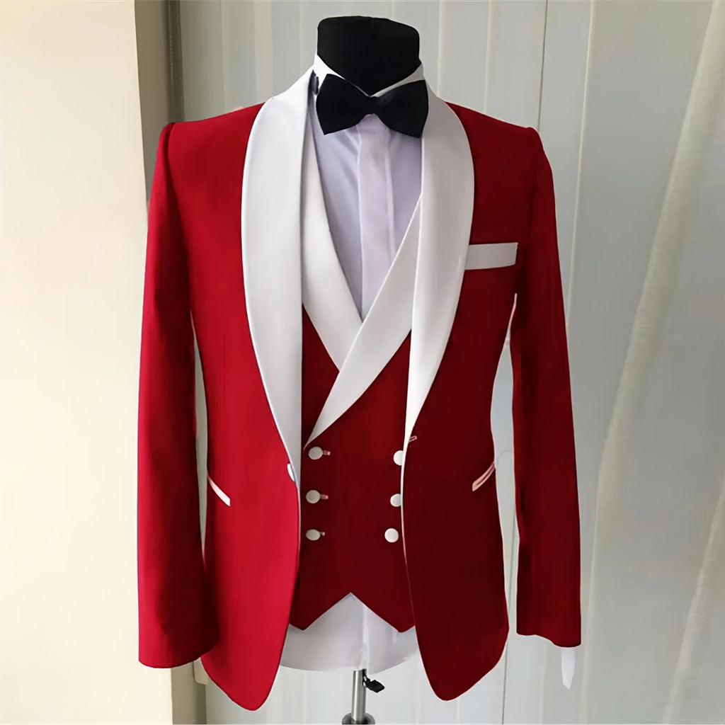 Wedding Suit for Men Slim Fit Shawl Lapel Solid Tuxedo Blazers and Pant and Double Breasted Vest Costumes Pour Hommes 3 Pièces