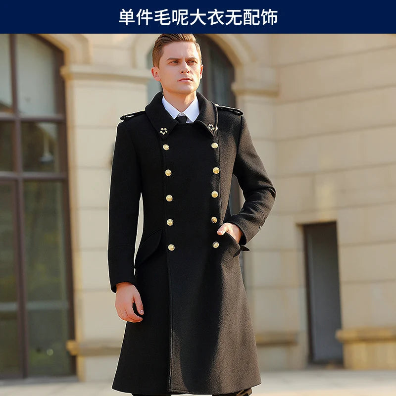 Woolen Double breasted Black General Coat Wool Greatcoat Coat Tops