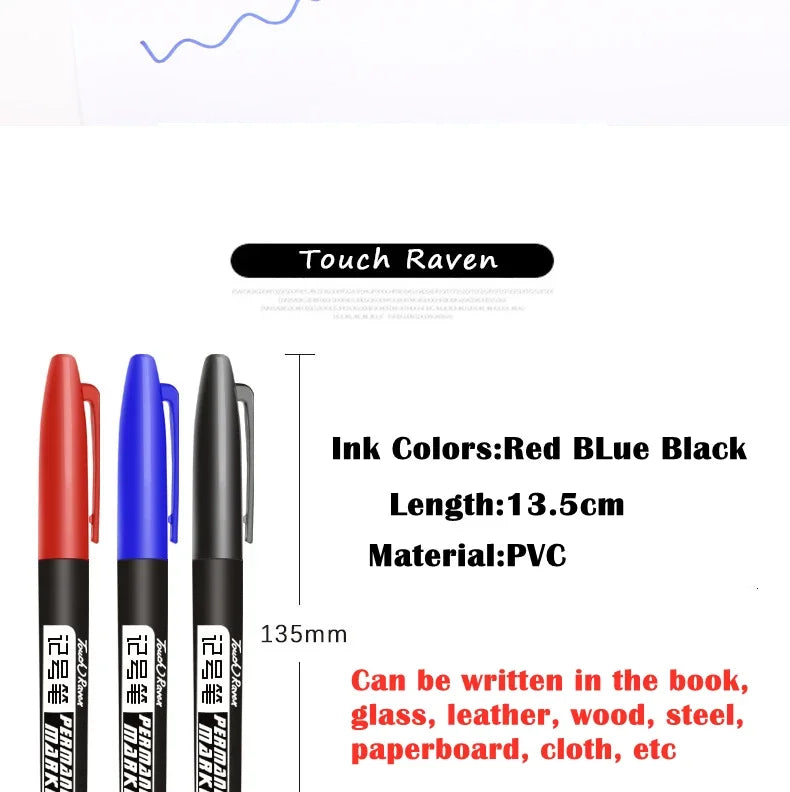 9 Pcs/Set Permanent Marker Pen Fine Point Waterproof Ink Thin Nib Crude Nib Black Blue Red Ink 1.5mm Fine Color Marker Pens