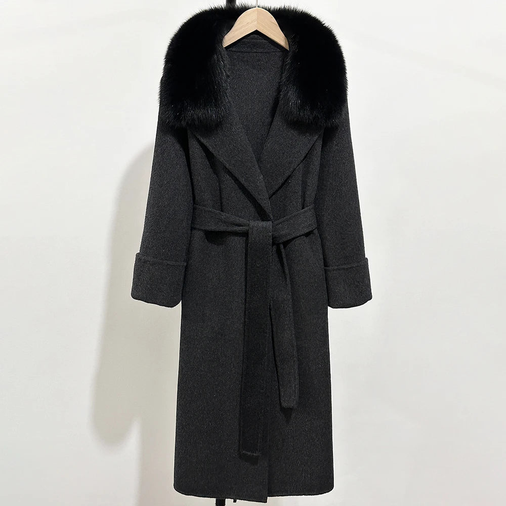 Fox Fur Collar Elegant Double-sided Wool Blend Coat Cashmere Wool Jacket