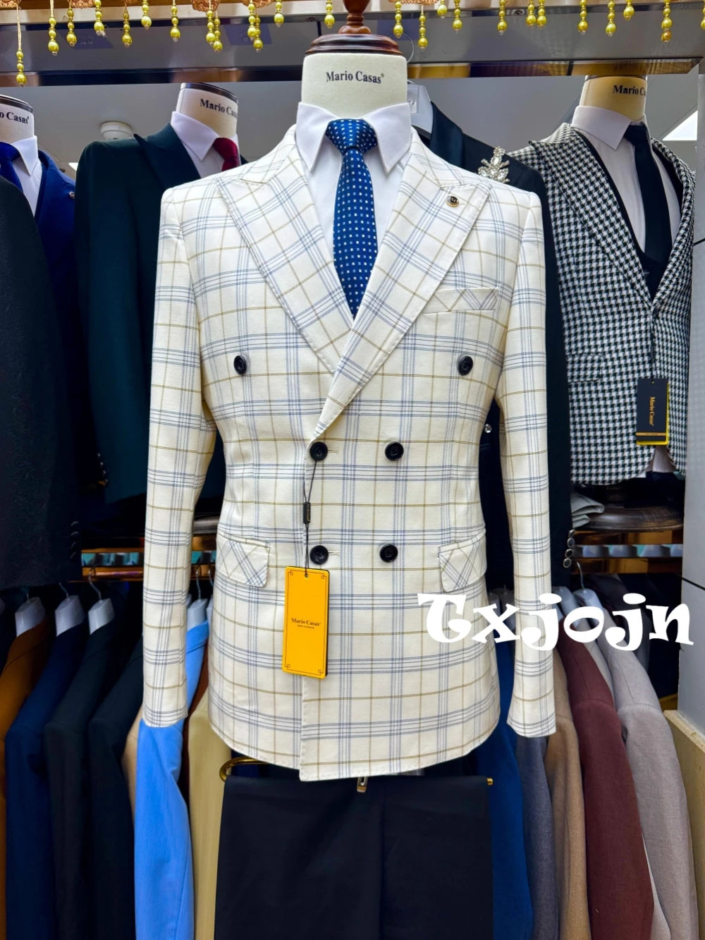 2 Pieces Classic Slim Fit Suits Double Breasted Plaid Suit Set