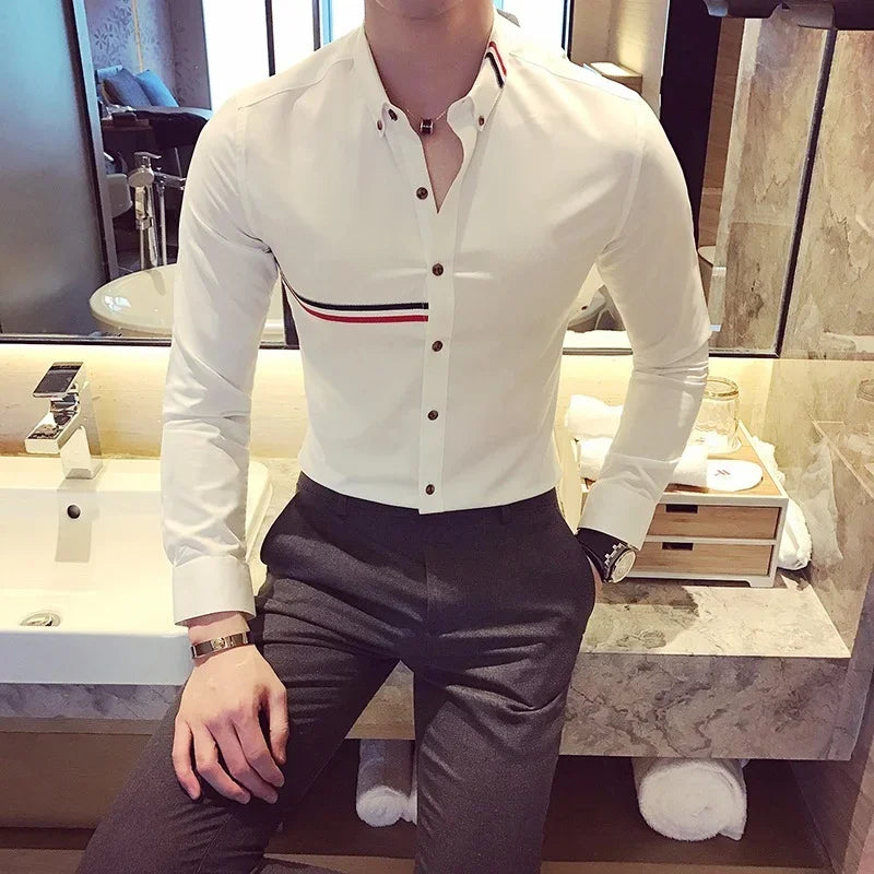 Men Long Sleeve Slim Fit Dress Shirts