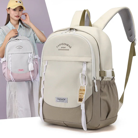 Backpack for Middle School Girls, Ins Style, College, High School, Versatile Color-Block Double