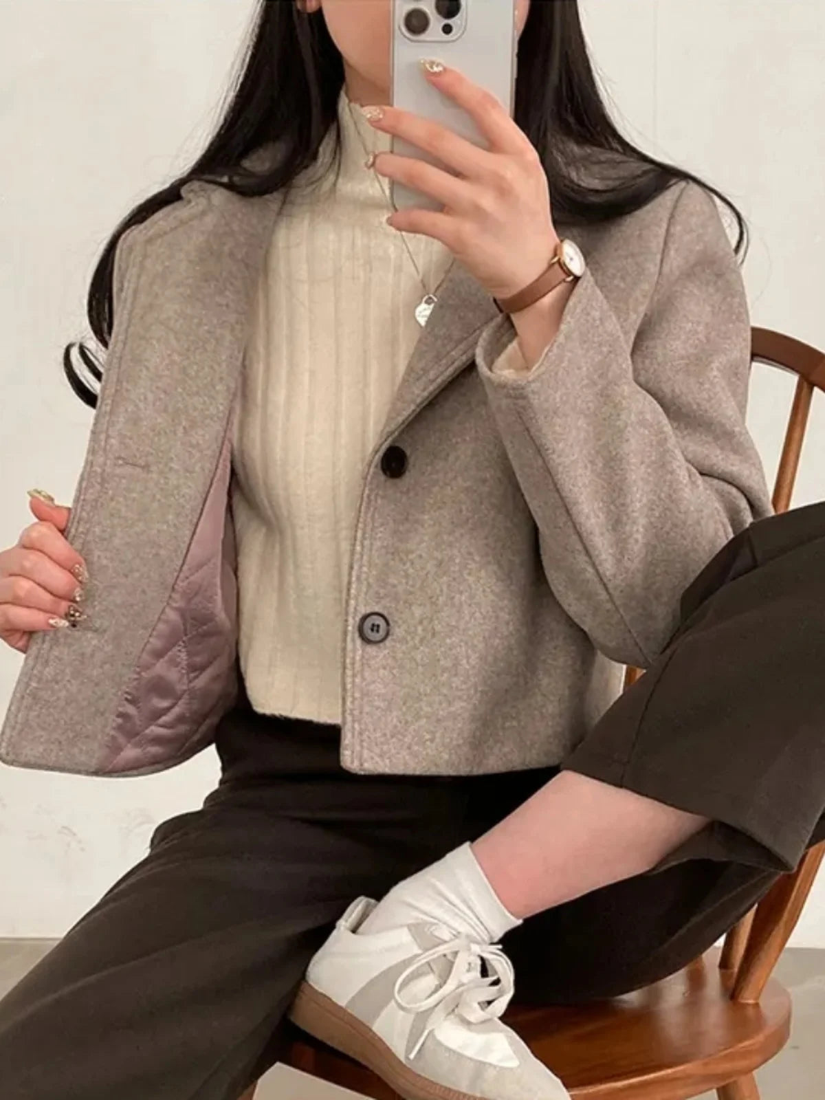 ort Thiened Woolen Coat Sle Retro Single Button