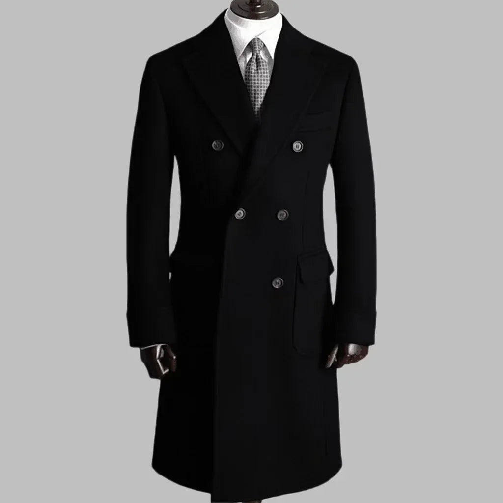 Elegant Comfortable Double Breasted Coat Jacket with Notched Lapel