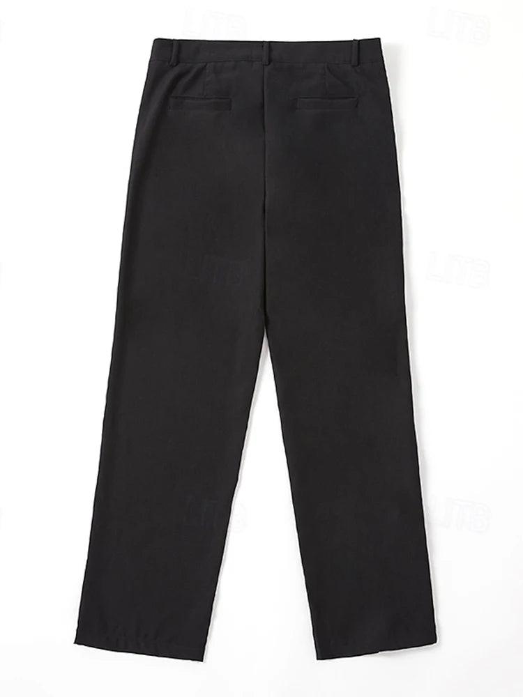 Casual Mens Trousers Vintage Pleated Solid Color Loose Straight Pants