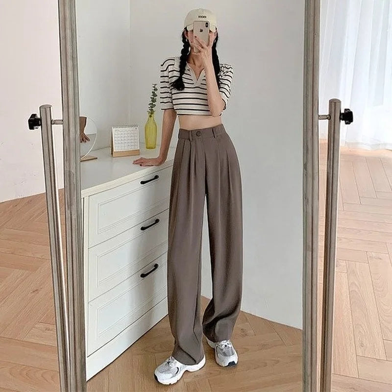 High Waist Fluid Korean Style Wide Leg Palazzo Trousers
