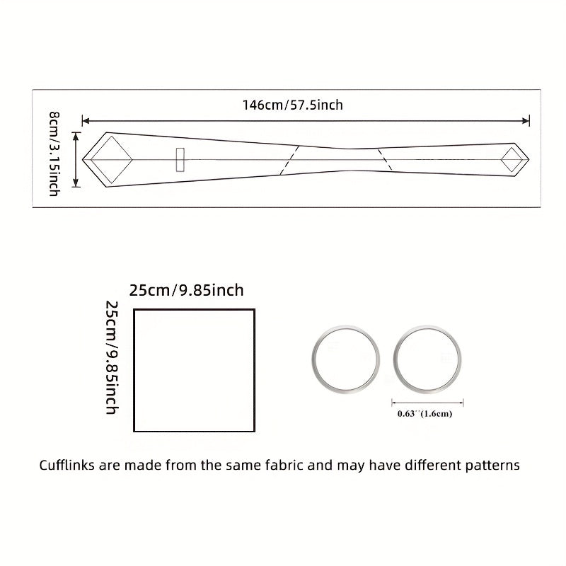 3pcs/set Plaid Pattern Tie Pocket Scarf Cuff Set for Suits - Premium Polyester Woven Accessories